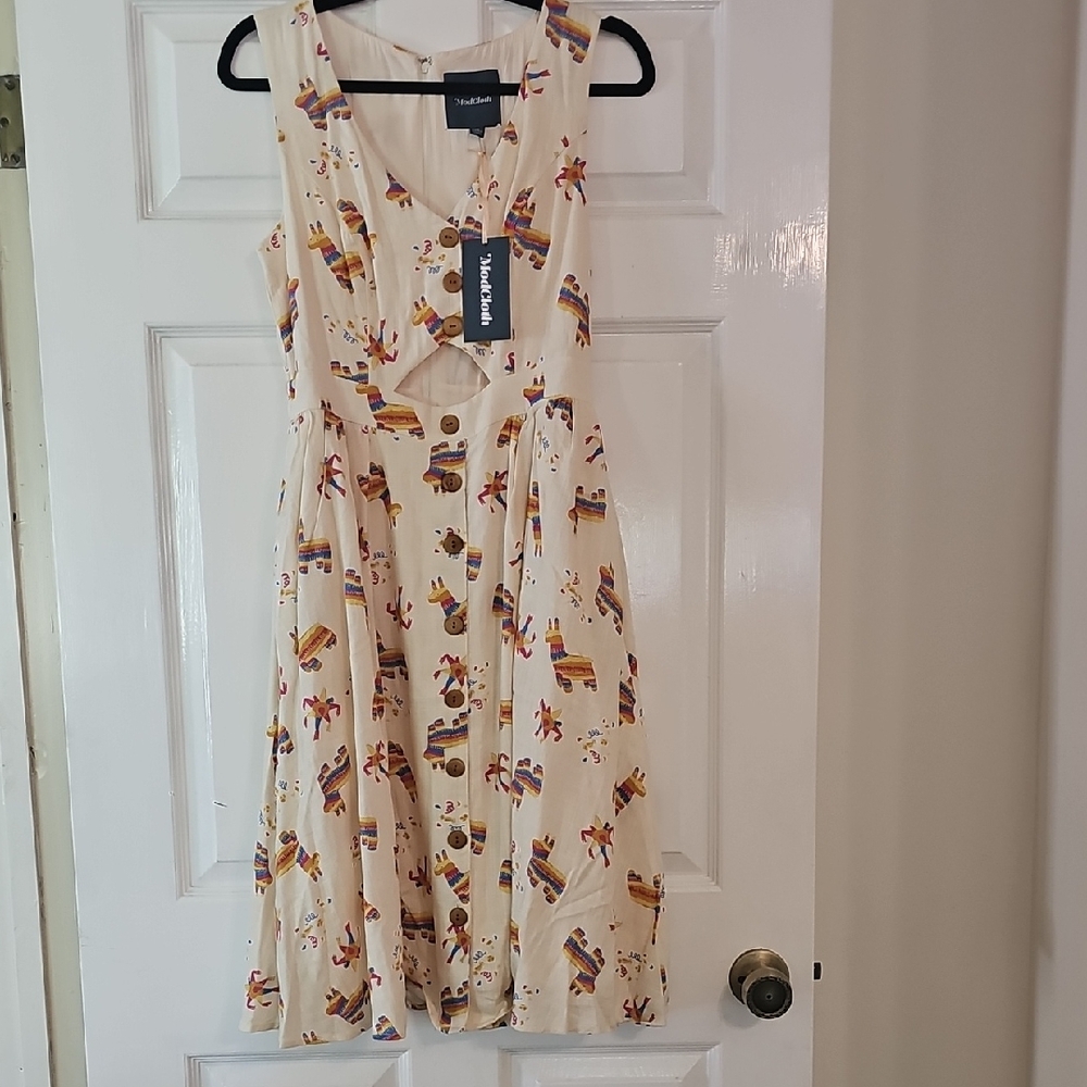 Modcloth Cream and Multicolor Midi Dress
